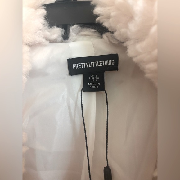 NWT PLT PRETTYLITTLETHING Soft Touch Longline Borg Coat Cream Size US 2 UK 6 - Picture 10 of 16